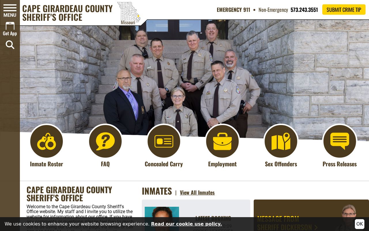 Cape Girardeau County arrest lookup on the sheriff website