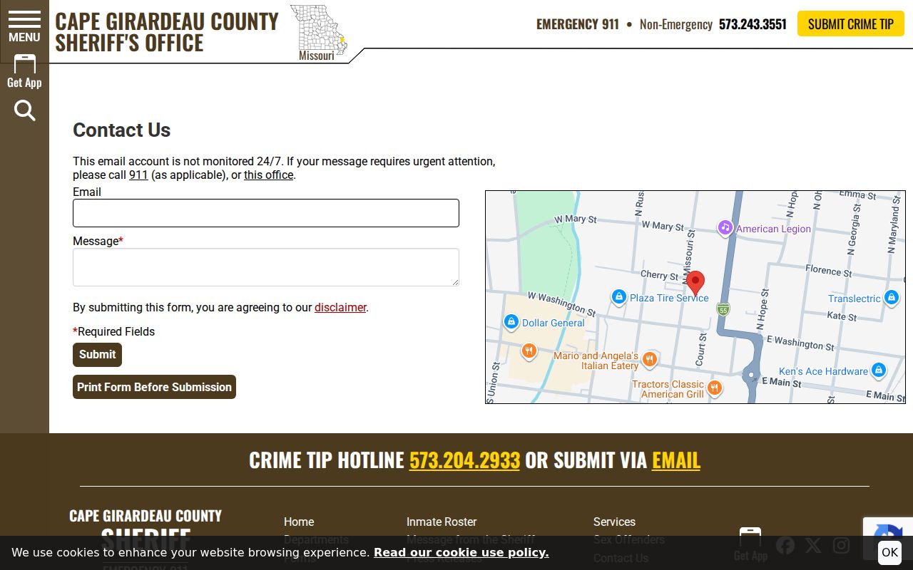 Cape Girardeau County sheriff contact channel for arrest records