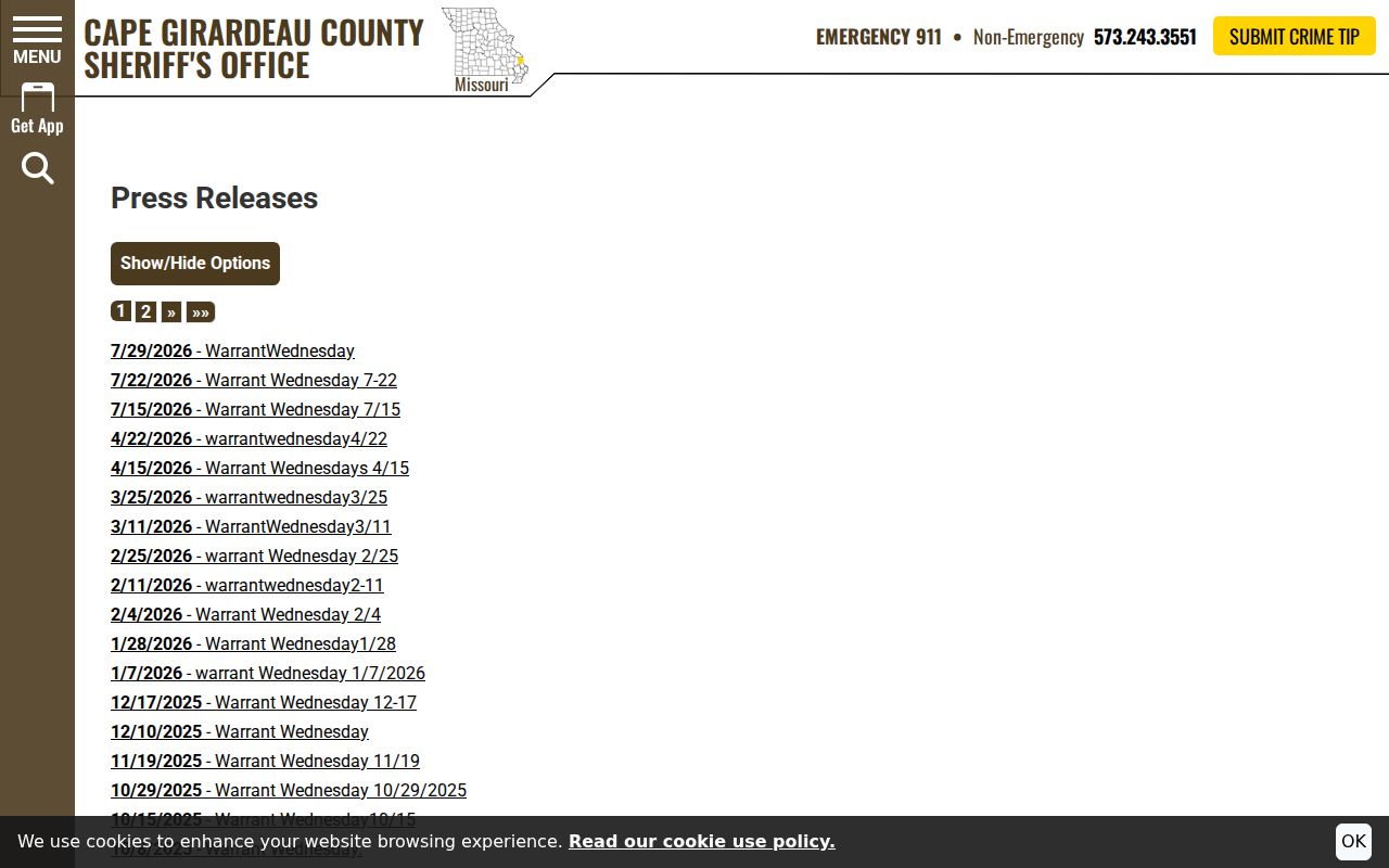 Cape Girardeau County arrest press release archive