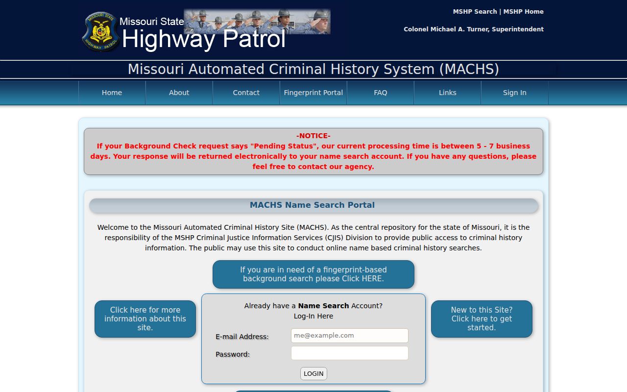 Cape Girardeau County criminal history MACHS name search fields