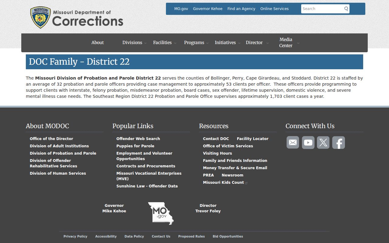 Cape Girardeau County criminal history Probation and Parole District 22