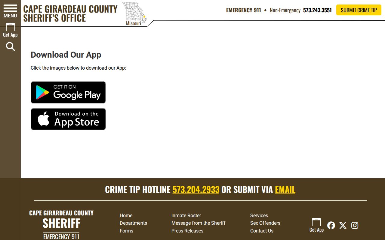 Gordonville criminal records access through the Cape Girardeau Sheriff app