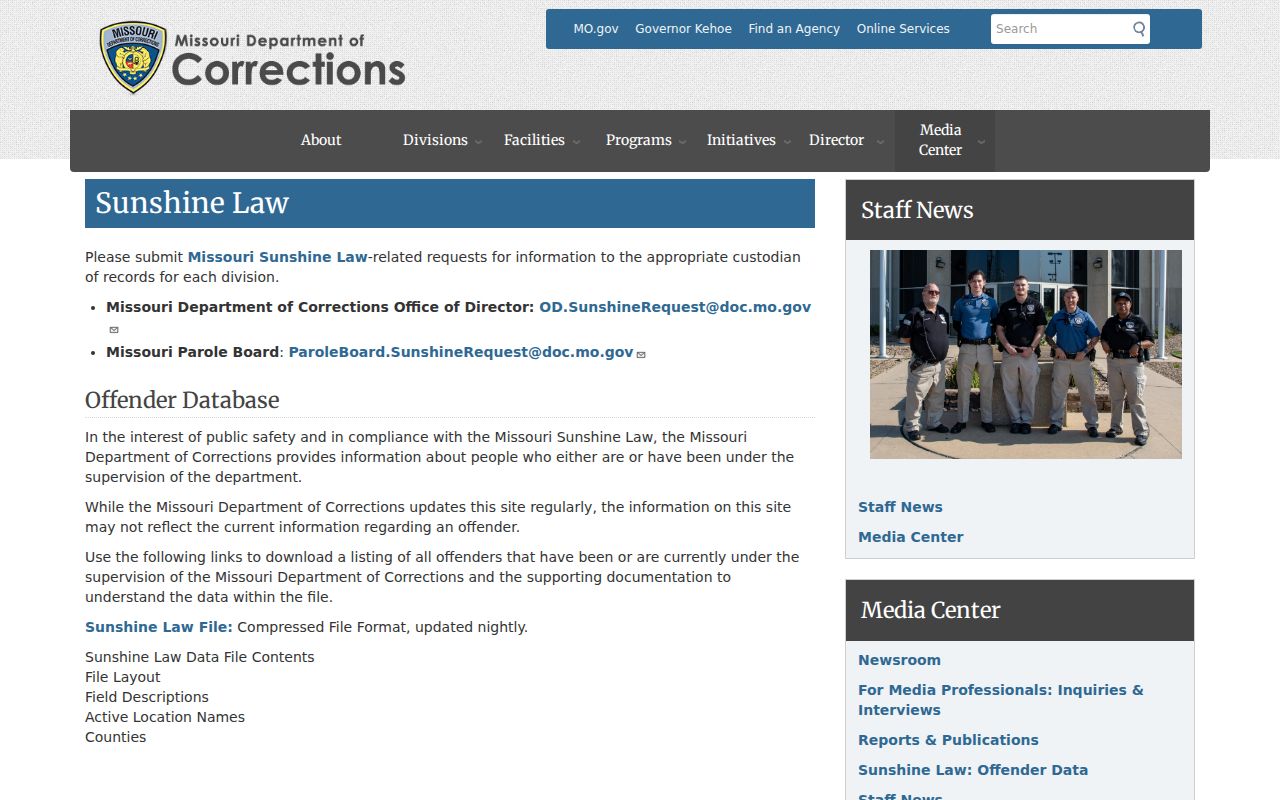 Gordonville criminal records and Missouri DOC Sunshine Law access