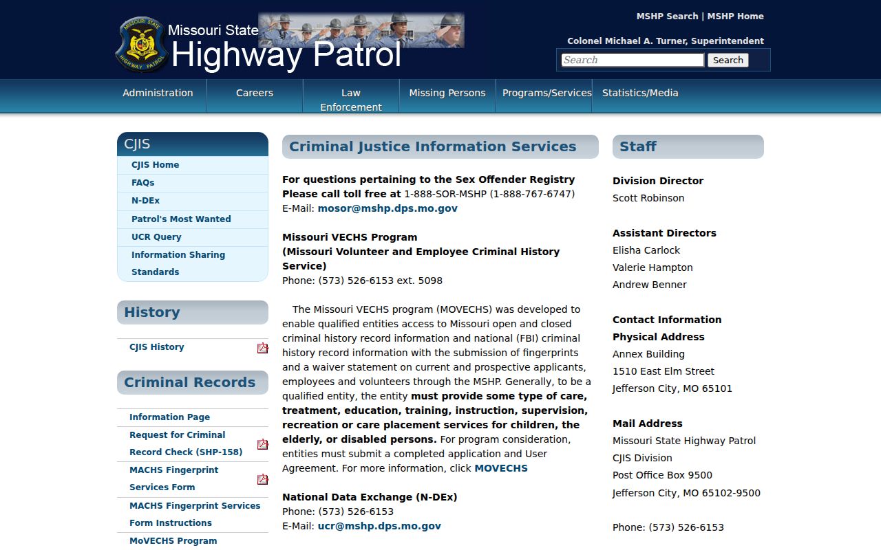 Gordonville criminal records route through the MSHP Central Repository