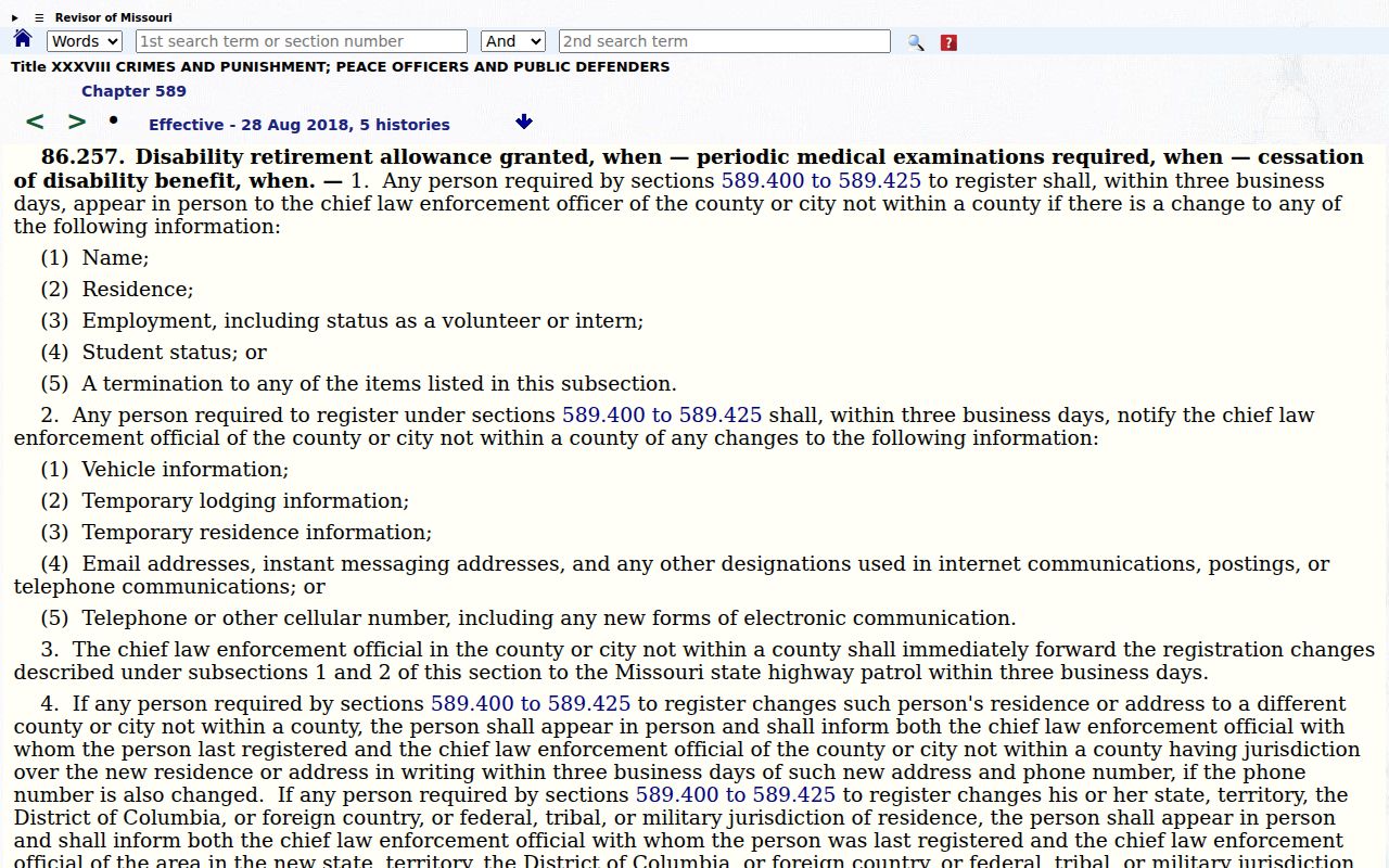 Missouri registration tier statute for Cape Girardeau County offenders