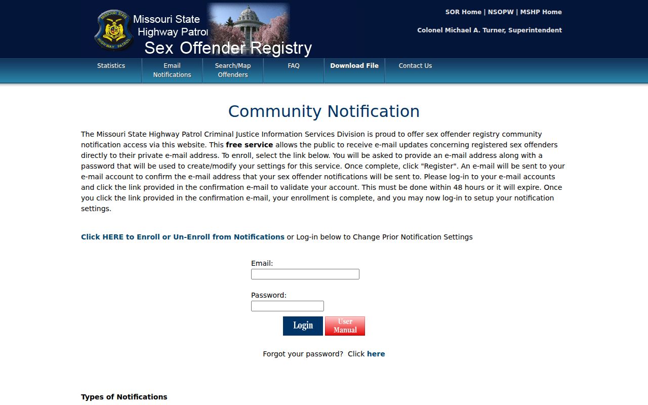 Cape Girardeau County sex offender registry email alert enrollment